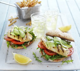 Chicken, Rocket and Hummus Burgers